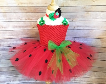 Strawberry costume - strawberry tutu - strawberry dress - girls party dress- gifts for girls - red and green tutu - tutu dress - dress up