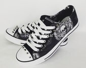 Goth pumps, gothic plimsolls, skull shoes, goth, custom sneakers, women trainers, customized shoe, alternative, skull gift, converse style