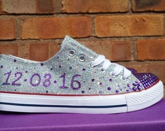 Glitter shoes, bridal shoes, wedding shoes, silver wedding shoes, silver glitter shoes, personalized shoes, personalized converse, converse