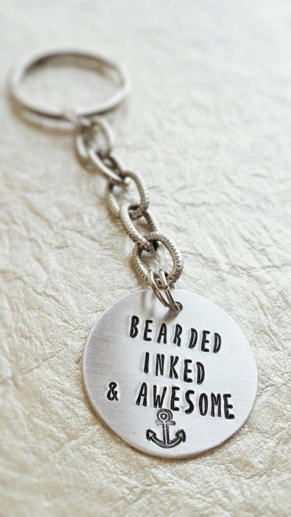 Bearded Inked and Awesome Manly Keychain Gift for Him