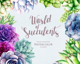 Watercolor Succulents Clipart. Hand painted, wedding diy elements. Plants printable instant download, wedding bouquet, invitations.