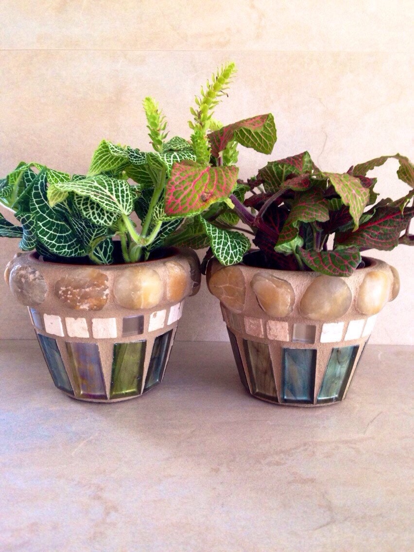 Small planter set mosaic flower pots stone flower pots