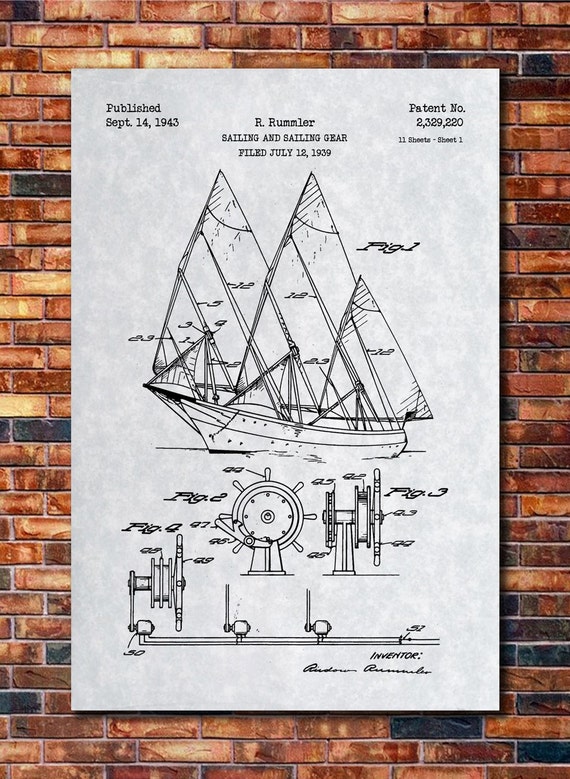 Sailing Boat Patent Print Art 1943 by CatkumaPatentPress on Etsy