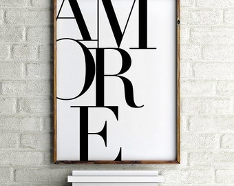 Italian Poster, Amore Print, Romantic Print, Typography Art Bedroom Print Love Print Love In Italian Black and White Print Larger