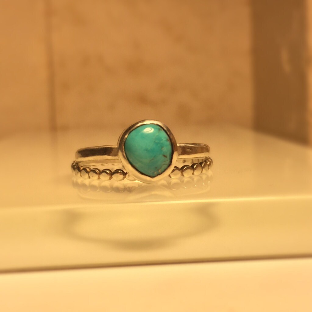 Handmade Turquoise Ring./Tiny Handcrafted Turquoise by Jewelriart