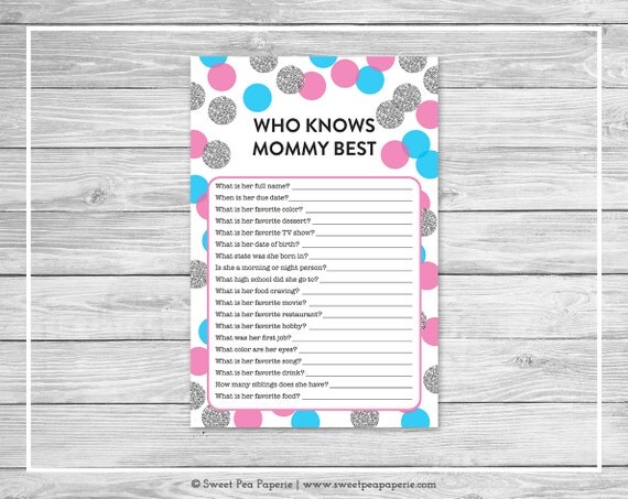 Pink and Blue Gender Reveal Who Knows Mommy Best Game
