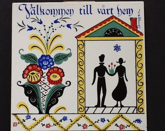 Items similar to Vintage Swedish Folk Art Design Pot Holder, Hotpad on Etsy