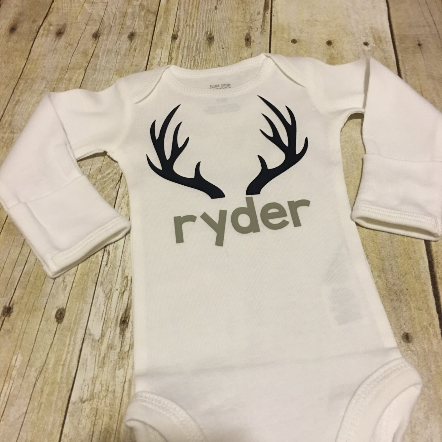 Personalized Baby Boy Onesie Deer Antlers Antler Name