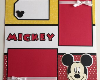 12"x12" Premade Mickey Mouse Scrapbook Layout, Disney, Mickey, Paper Piecing
