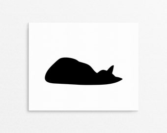 Cat Art Print, Black Cat Poster, Cat Lover Gift, Minimalist Art, Sleeping Cat Print, Black And White Decor, Black Cat Print, Wall Art Cat