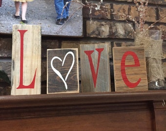READY TO SHIP love blocks, valentines decoration, rustic, love, love sign, hand painted wood, valentines gift, Southern decor, love decorati