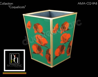 Waste basket - Coquelicots - Reverse painting on glass - AMA-02-PAB