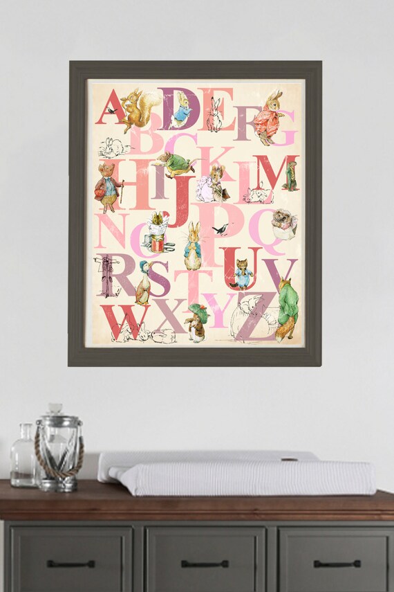 peter rabbit alphabet print beatrix potter nursery art