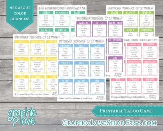 Printable Baby Shower Taboo Game 54 Cards All Ages Gender