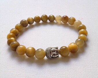 FREE SHIPPING, 8 mm Honey Tiger eye bracelet, Buddha bracelet, Mala jewelry