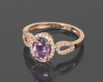 Amethyst ring, Gold amethyst ring, Birthstone ring, Gemstone ring, Gold halo ring, Woman gold ring, Promise gold ring, Amethyst halo ring