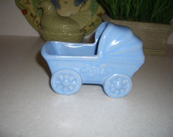 Vintage Pottery... Blue Baby Carriage Planter...Baby's Room