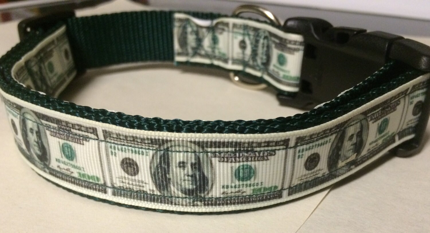 Handmade Benjamins dog collar 100 dollar bill Money Adjustable