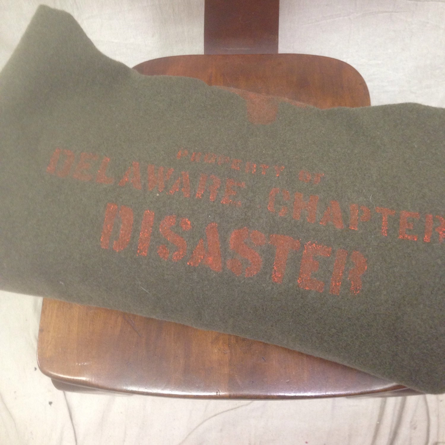 Vintage Red Cross Blanket Green Wool // Disaster Green Blanket