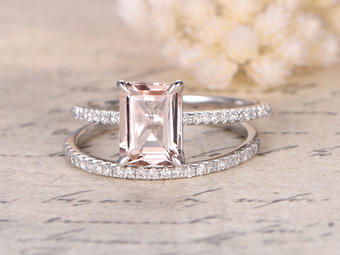 68mm Emerald Cut Morganite RingEmerald Cut Morganite Ring