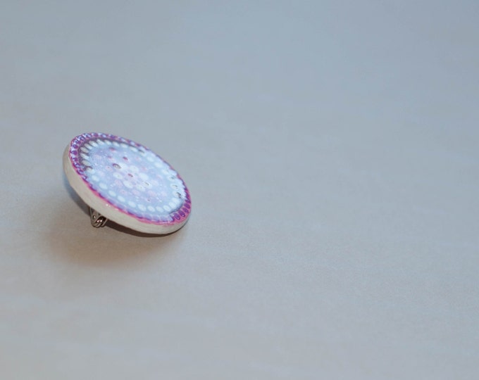 Round brooch, Purple pin, Hand-painted mandala, Round pin, Purple brooch, Disk pin, Purple pin badge, Mandala pin