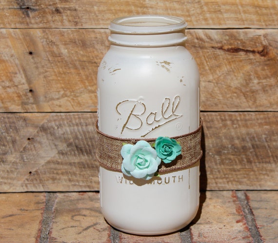 Extra Large Rustic Cream Mason Jar Farmhouse Table by TwoTeaOwls