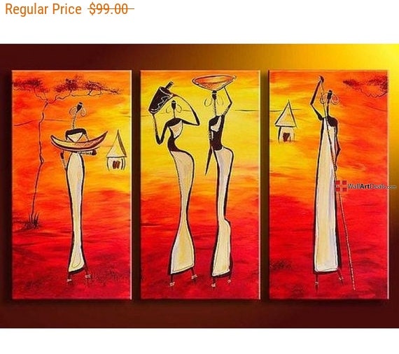 African lifestyle Hand-painted Art Canvas oil by WallArtDeals