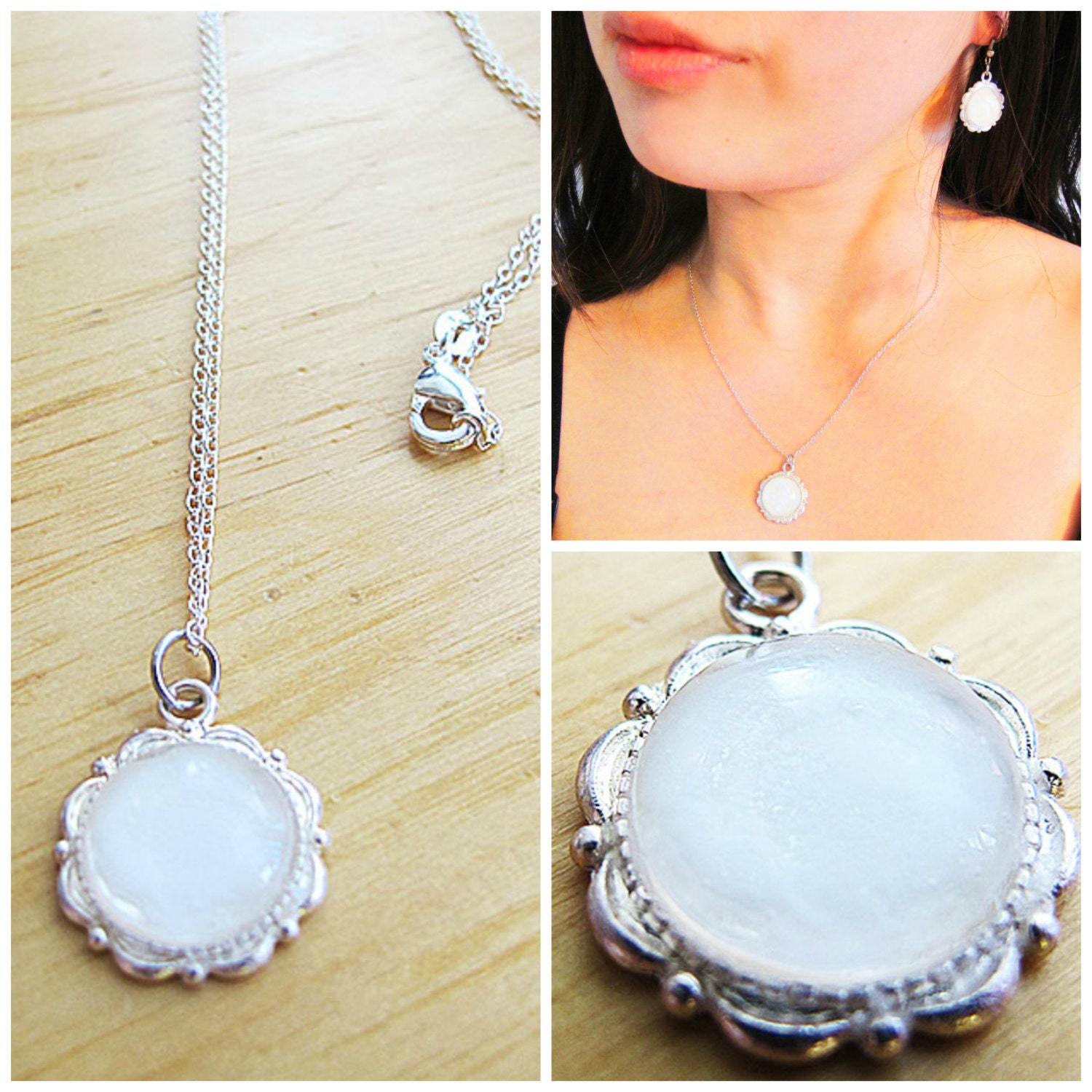 Breast Milk Sterling Silver Floral Cabochon Necklace Jewelry