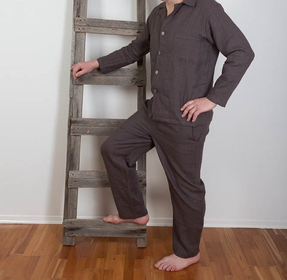 Mens Linen Pajamas Linen Sleepwear Mens Linen night by LiivLinen