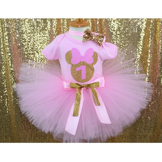Items similar to Pink Gold Minnie mouse First Birthday Outfit, Pink