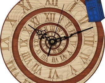 Doctor Who Clock in Wood - Time Vortex Clock, inpired by Doctor Who