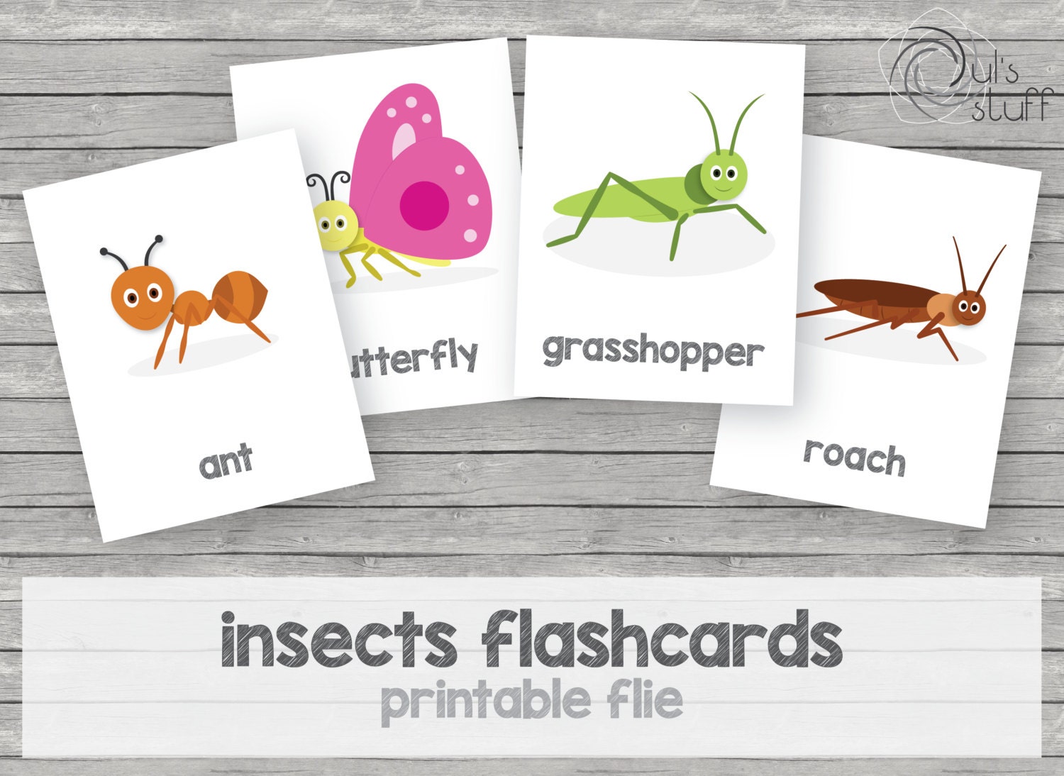 Printable kids insect flashcards english