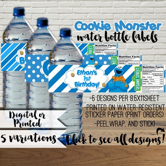 Cookie Monster Water Bottle Labels Cookie by AGMPrintableDesigns