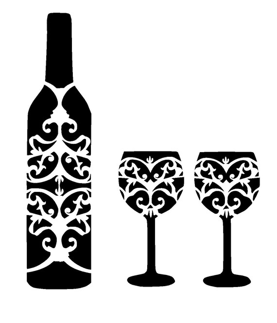 12 12 Wine Bottle And Glass s Stencil 