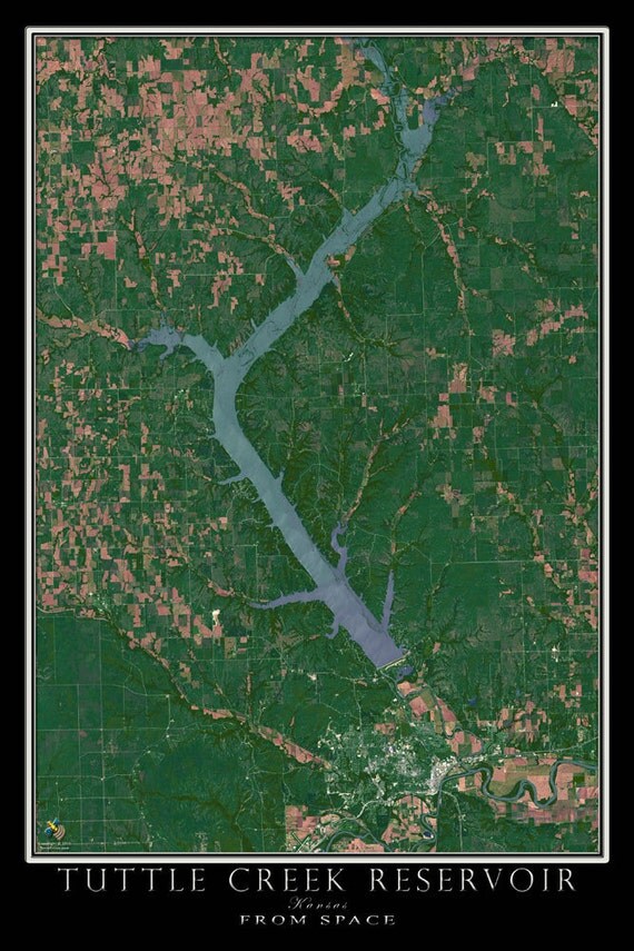 Tuttle Creek Reservoir Kansas From Space Satellite Poster Map
