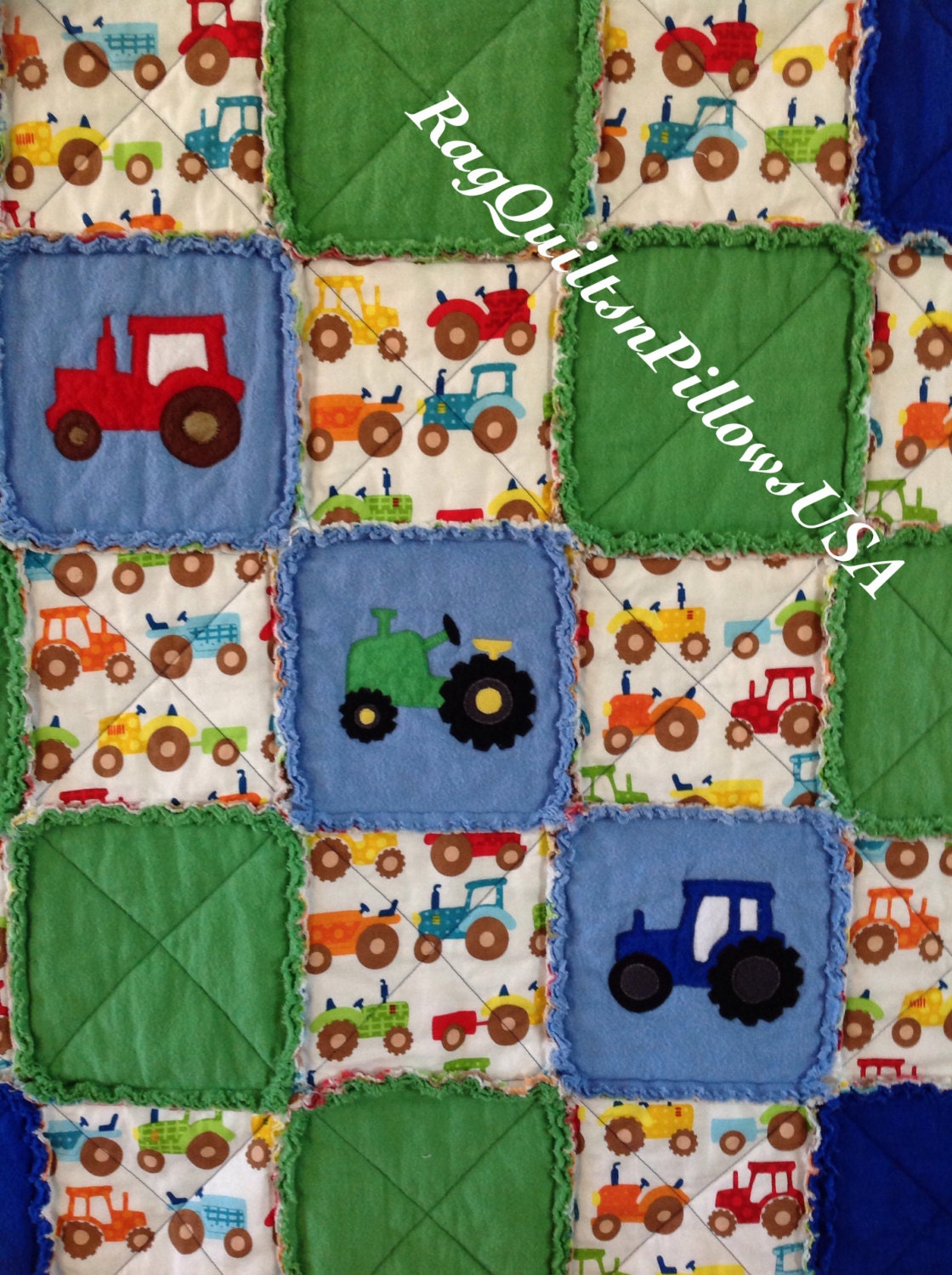 Tractor Baby Quilt Baby Boy Rag Quilt Appliquéd Quilt John