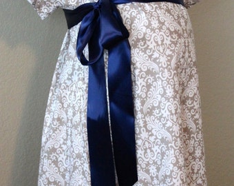 Maternity Hospital Gown,Grey Damask Floral Fabric-Super Soft Fabric-Snaps for Breastfeeding & Skin to Skin -Snaps down the back, Maternity