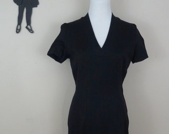 Vintage 1950's Black Wiggle Dress / 50s Day Dress S tr