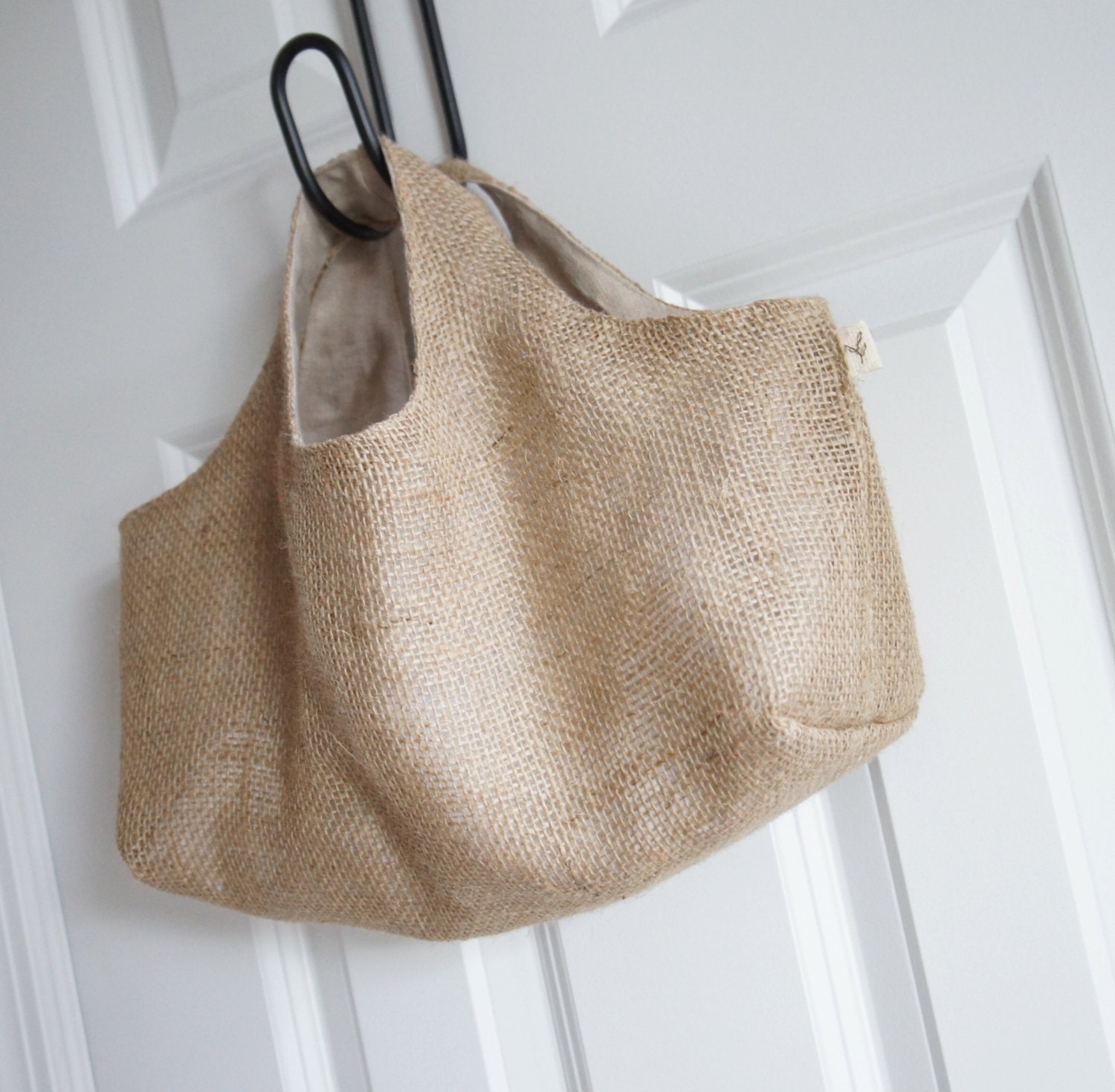 French Market Jute Tote Bag – Extra Large Reusable Grocery Bag With Inner Pocket & Leather Straps - View #3