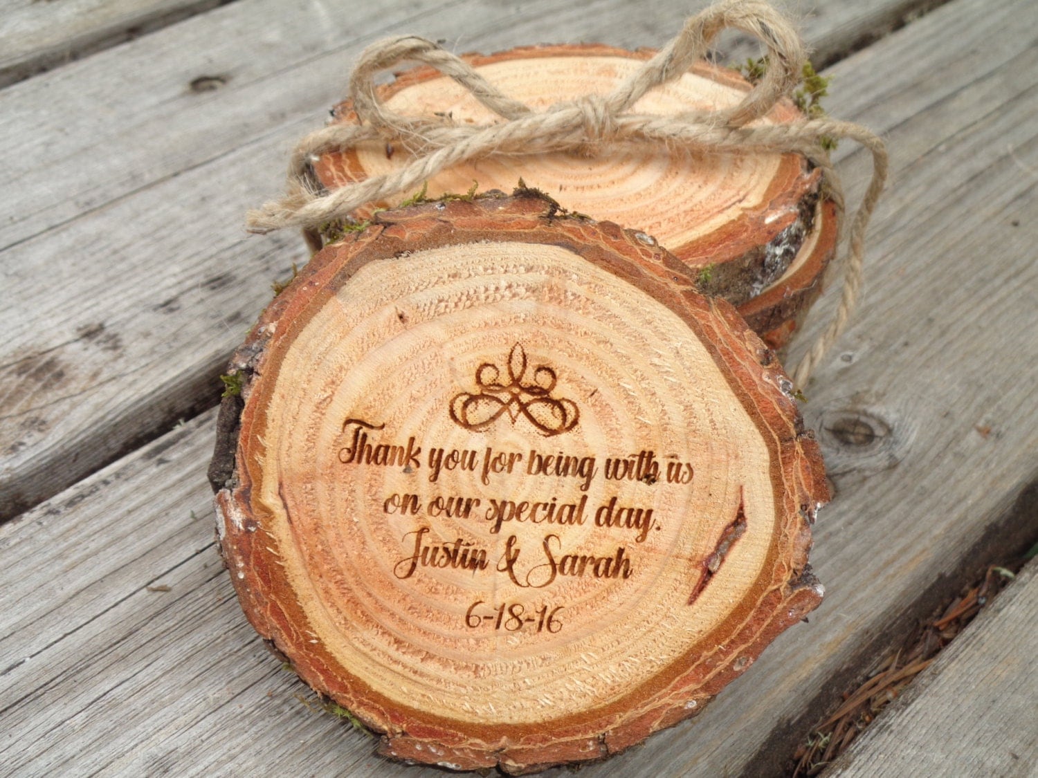 Wood Slice Wedding Favors Rustic Personalized Country