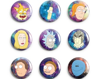 Rick and Morty Pins 9 Designs (Rick, Morty, Beth, Jerry, Summer, Birdperson, Squanch, Meeseeks, Poopy Butthole)