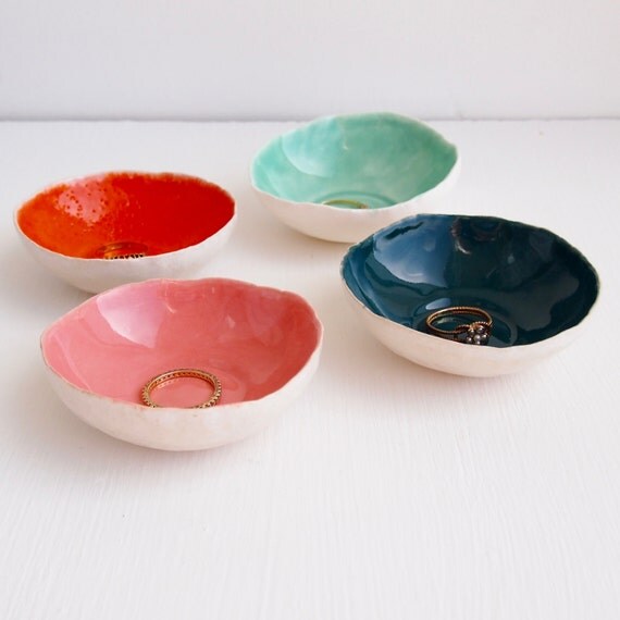 Handmade little rainbow gloss ceramic ring dish by Kabinshop