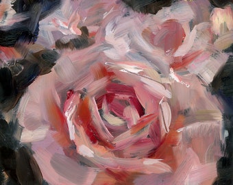 Abstract Pink Rose, Original Oil Painting, Impressionism, 6x6"