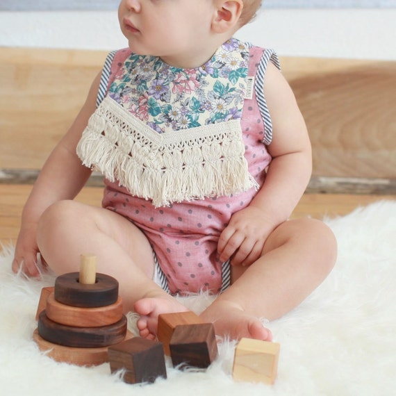 Amelia reversible Bib Baby bib Boho drool bib fringe bib