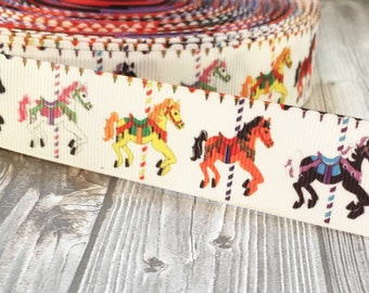 Carousel ribbon - Horse ribbon - I love horses - DIY horse bow - 1 inch ribbon - Hair bow DIY - Craft supplies - Pretty supplies - Grosgrain