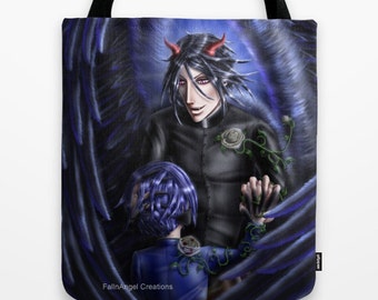 Black Butler Tote Bag, Sebastian Michaelis & Ciel Phantomhive, "Do You Believe In Angels?", Multiple Sizes Available