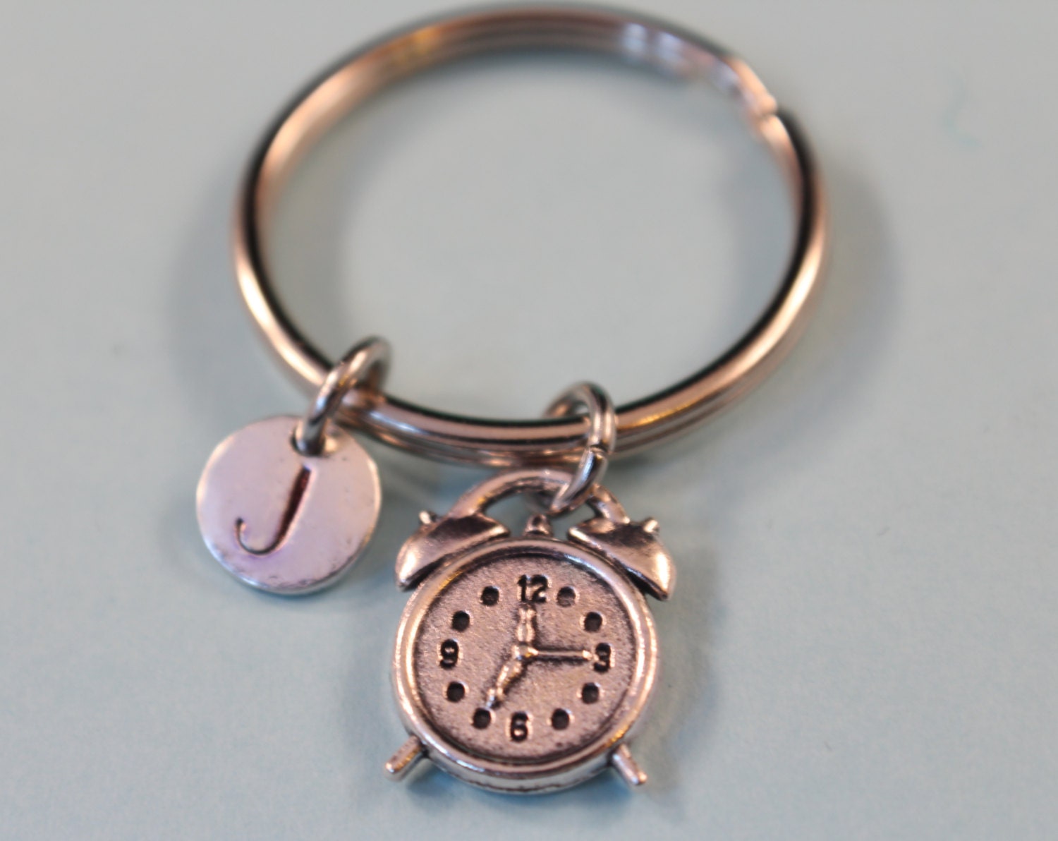 Alarm Clock Keychain Silver Clock Charm Clock Jewelry Charm