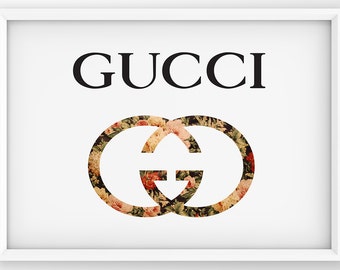 Floral Gucci Print, Gucci Logo Poster, Fashion Wall Decor, Girly Room Printable, Fashion Logo Print, Gucci Logo, Fashion Print, Gucci Print