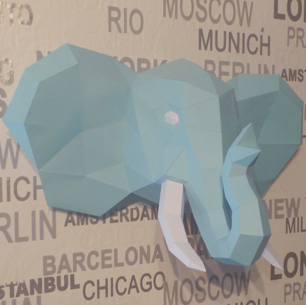 Elefant aus Papier zum Basteln Papercraft DIY 3D Trophäe