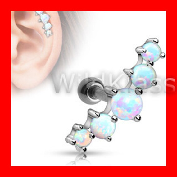 Five Opal Ball Cartilage Earring 16g Barbell by WildKlassJewelry